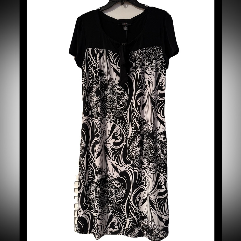 Style & Co Black and White Sheath Dress Short Sleeve Crew Neck